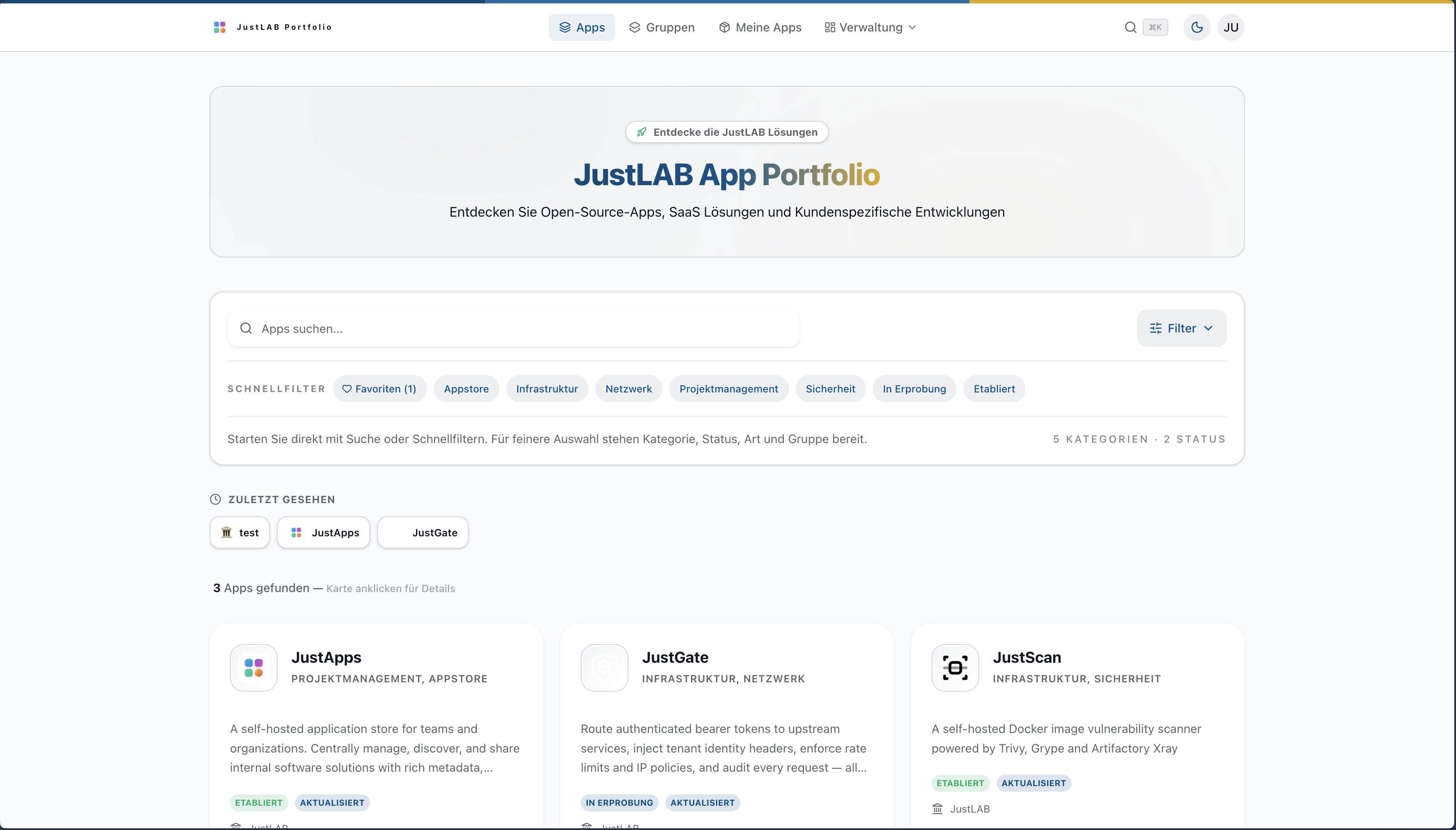JustApps product interface