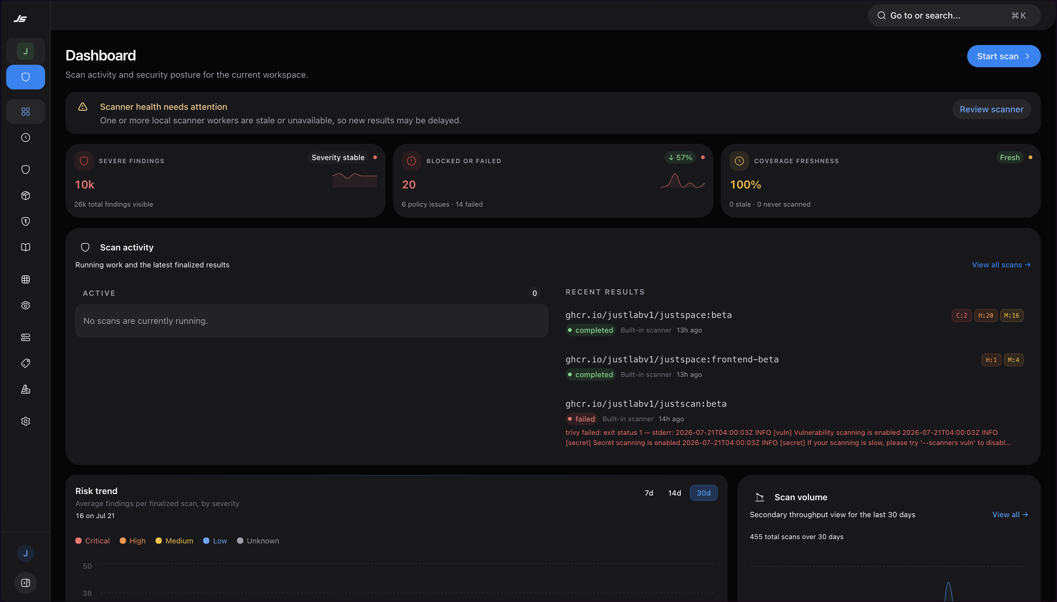JustScan product interface