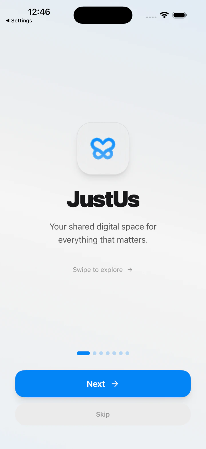 JustUs app, welcome screen