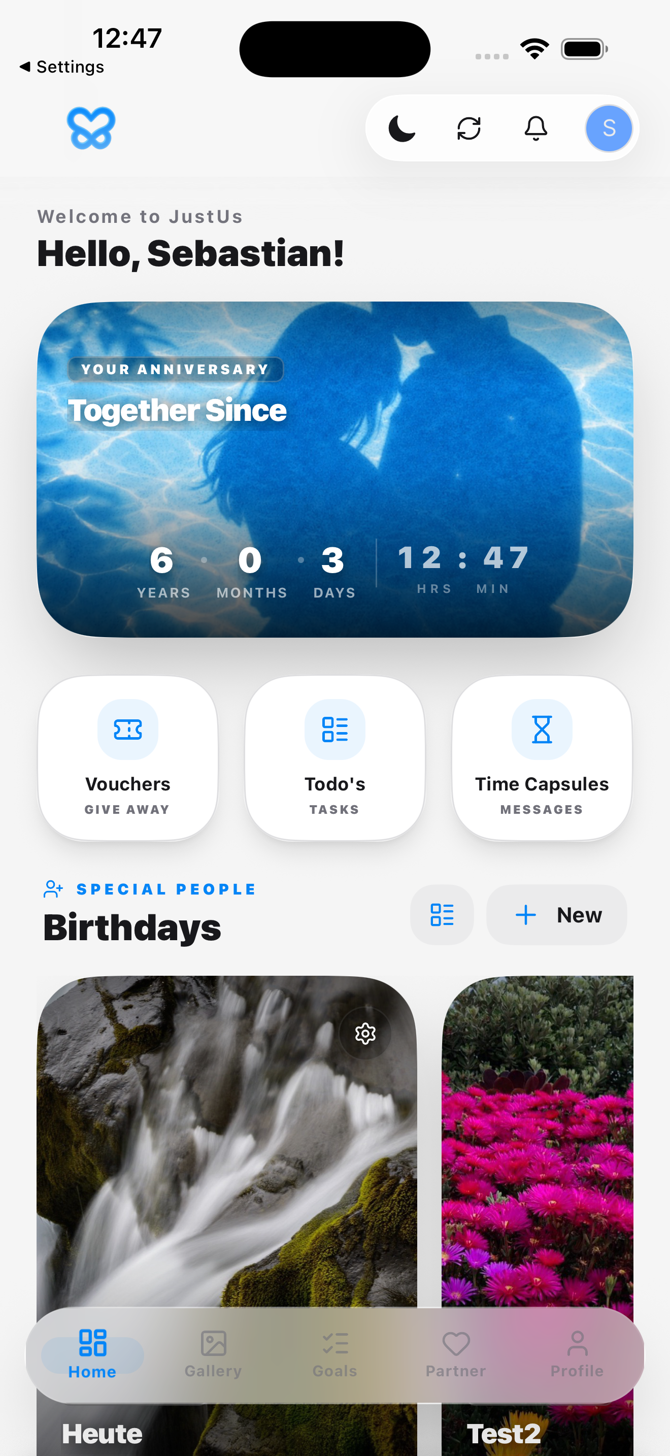 JustUs app welcome screen on an iPhone